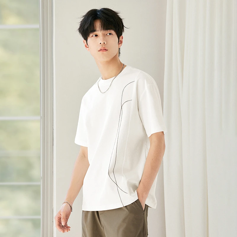 新中式短袖t恤男士圆领2025新款国风半袖白色T高级感黑色t潮6805
