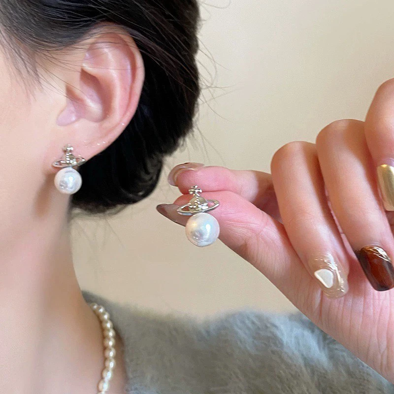 铜合金耳饰 1204 「土星浪漫」法式珠珠秋冬方圆脸耳饰高级小众设计