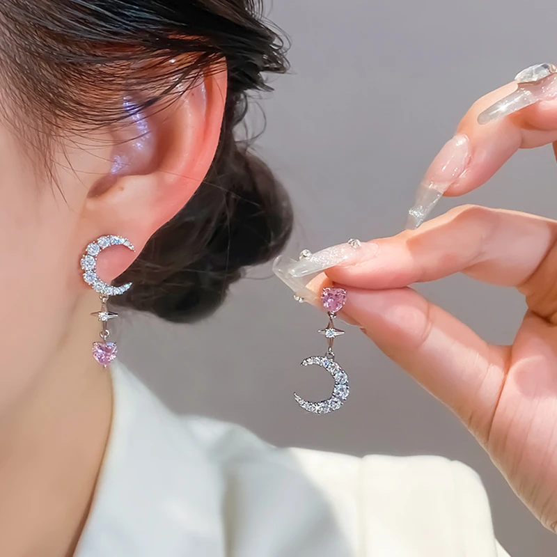 铜合金耳饰 7040「月亮代表我的心」不对称小众设计感独特耳钉