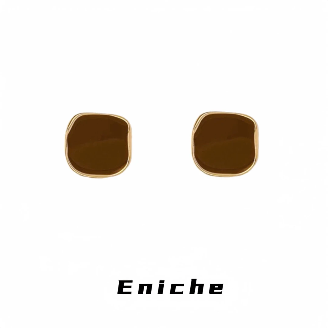 铜合金耳饰 1117 「赫本佳人」小众ins方形咖色秋冬美拉德简约耳钉