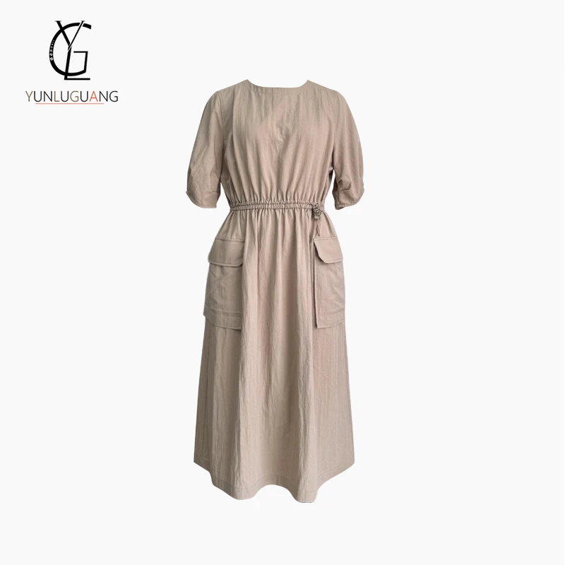 设计师品牌韩国进口面料舒适宽松圆领长裙