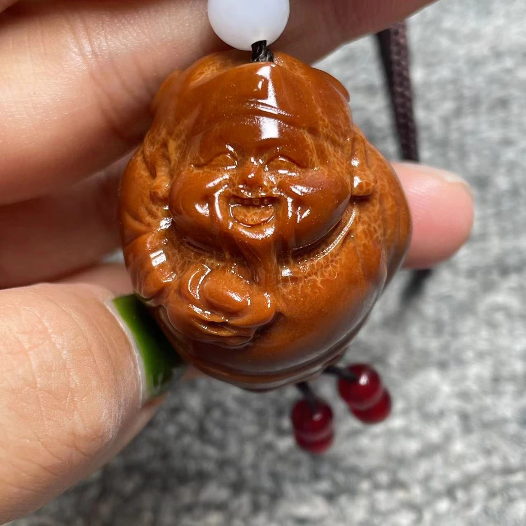 印尼天然大橄榄核雕刻3.1左右光背小财神指环穿配单文玩稀奇古怪