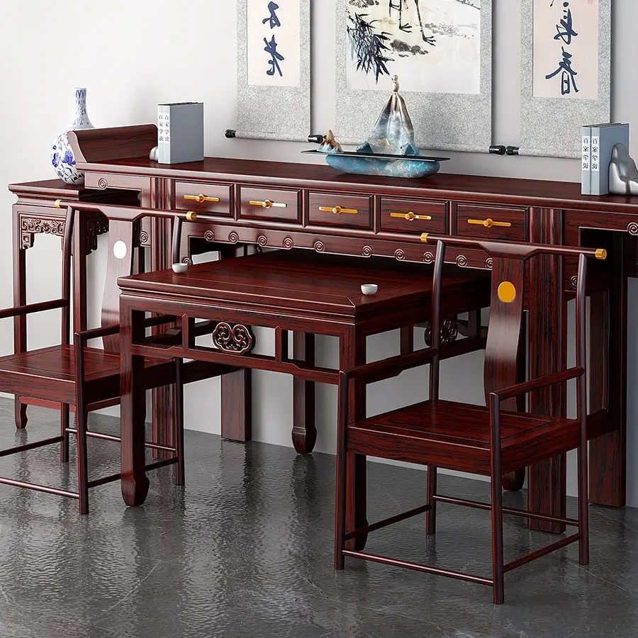 新中式实木中堂六件套家用客厅中式家具供桌条案翘头桌高档