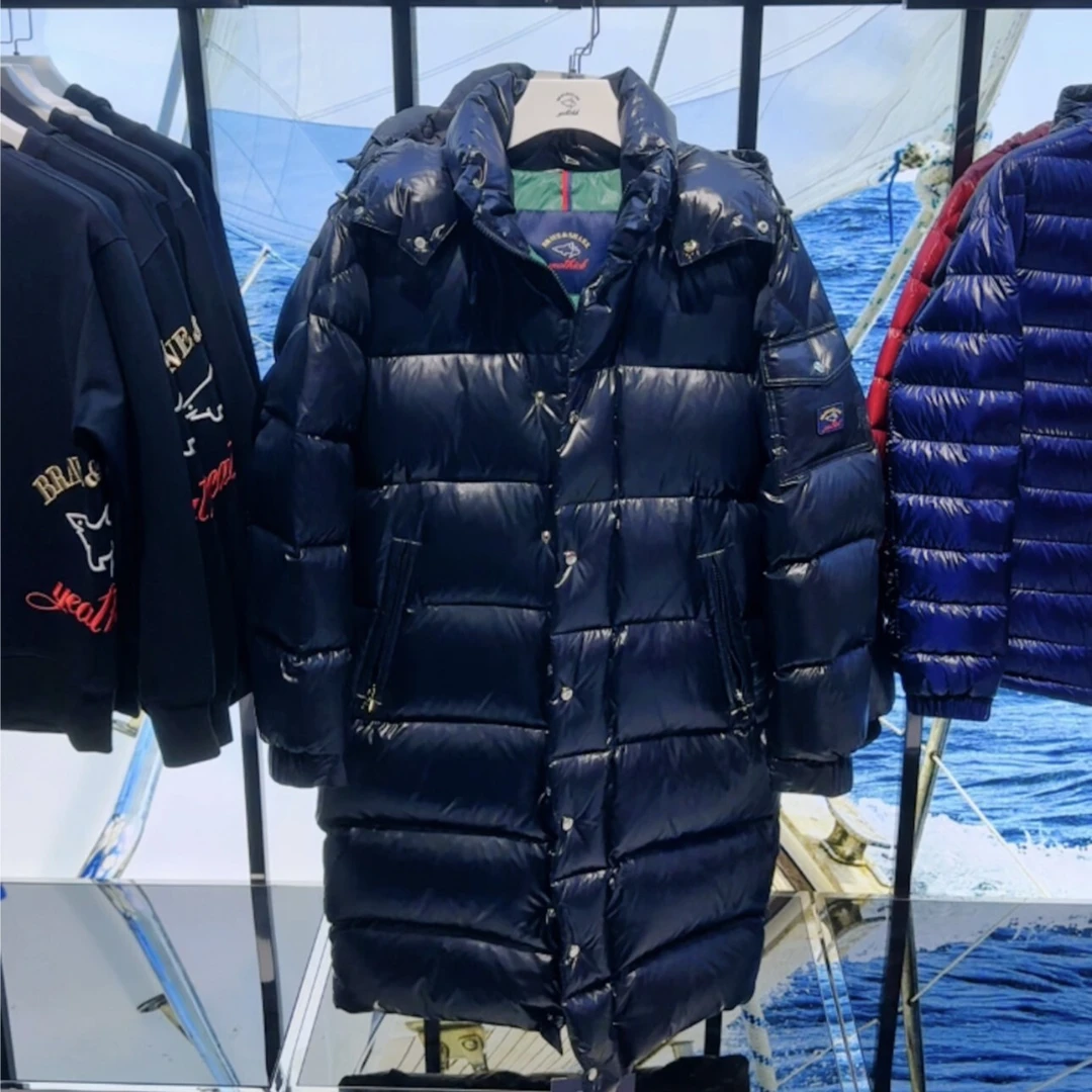 【官方正品】BRAVE&SHARK/鲨鱼羽绒服男长款过膝加厚亮面防寒服