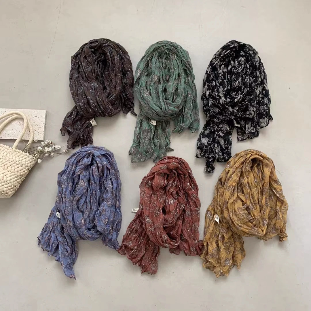 新款春夏文艺印花围巾时尚百搭棉麻风中长款披肩时尚范韩版INS