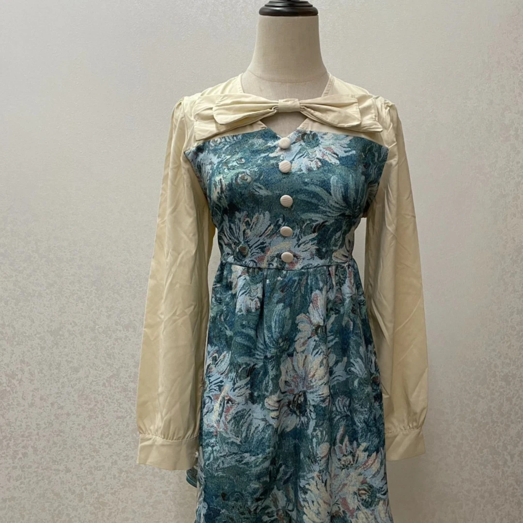 古着Vintage复古秋冬连衣裙女士气质长袖