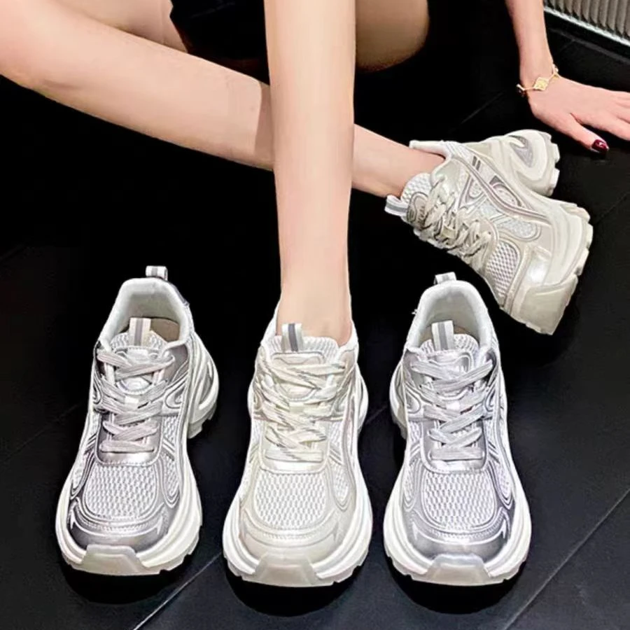 116-9老爹鞋女2024新款夏季透气网面休闲运动鞋厚底显脚小女鞋6区