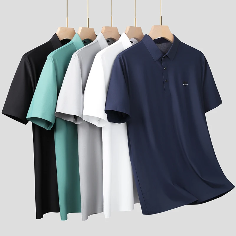 <冰丝无痕弹力>运动加大码男士翻领短袖T恤特大号宽松免烫半袖衫