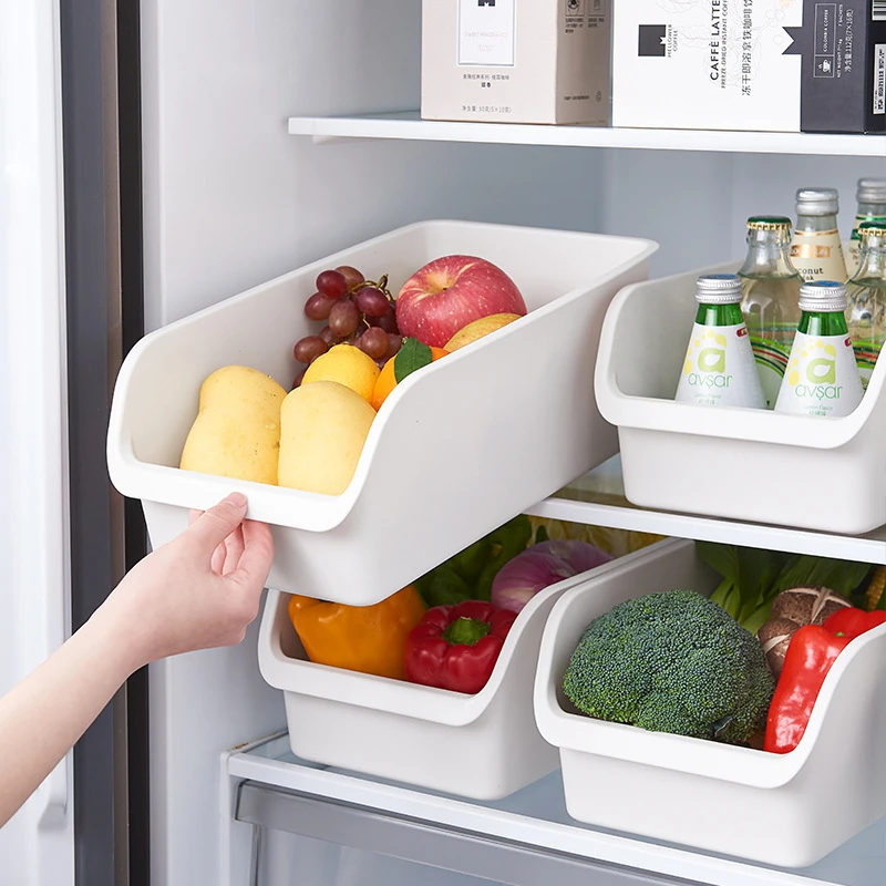 [家庭4个装]家用冰箱收纳盒日式橱柜储物盒零食桌面长方形置物盒