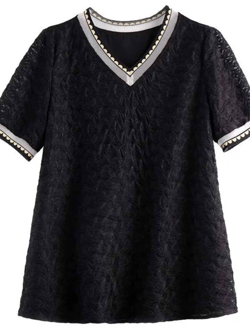 梅子蕾丝针织黑色宽松显瘦复古时尚上衣