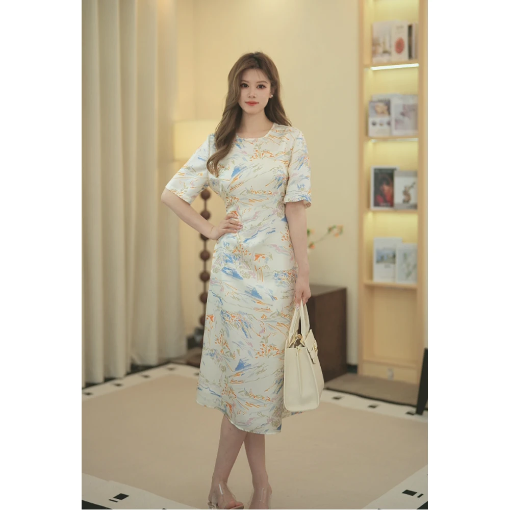 100重皱桑蚕丝夏季法式高端桑蚕丝显瘦连衣裙WL24-112