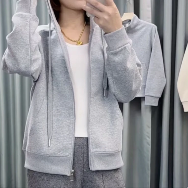 0031春秋款纯色净版连帽开衫外套百搭休闲