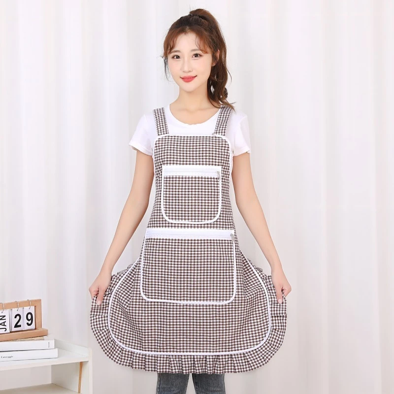 时尚围裙女纯棉薄款背带围裙家用厨房做饭围腰防污透气工作服