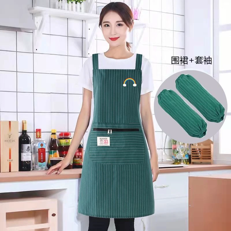 双肩背带围裙家用厨房做饭防污耐脏棉布棉麻围腰工作服薄款印字