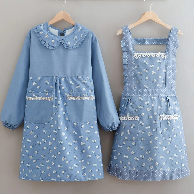 2022新款家用厨房做饭长袖帆布透气罩衣上班工作服围裙女围腰防油