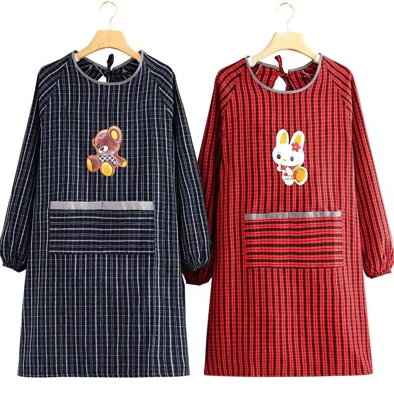 长袖罩衣时尚成人家用韩版可爱做饭加厚防油老粗布防污