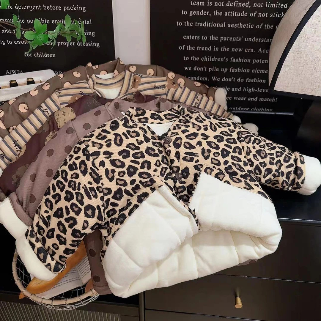 儿童宝宝开衫棉袄冬季加绒加厚男女童外穿棉衣婴儿保暖外套上衣