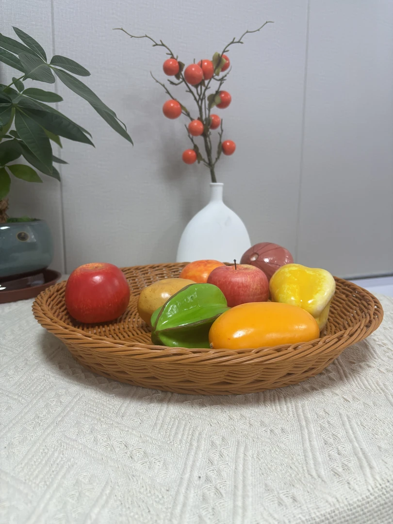 Y952L新品大号圆形水果盘仿藤纯手工编织家用收纳框圆形