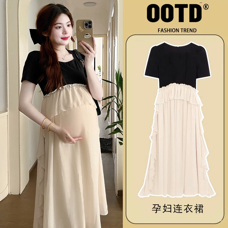 孕妇连衣裙夏显瘦甜美气质外穿假两件拼接洋气中长款孕妇夏装裙子