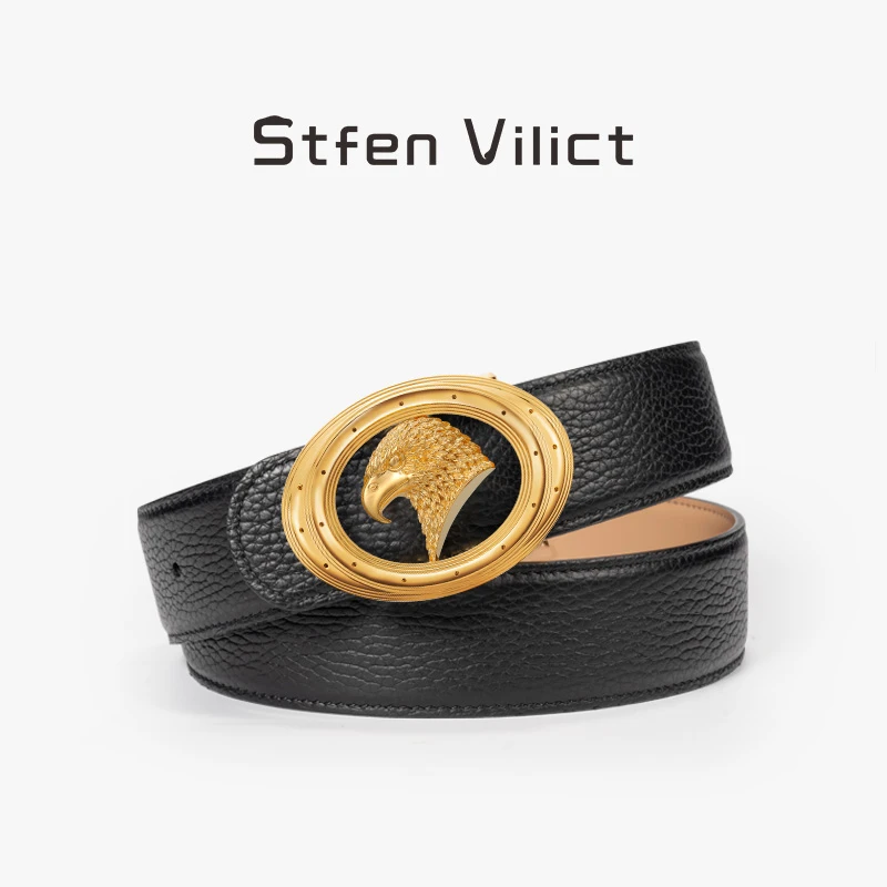 威廉史蒂芬皮带牛皮腰带双面佩戴真皮腰带鹰头椭圆扣男真牛皮皮带