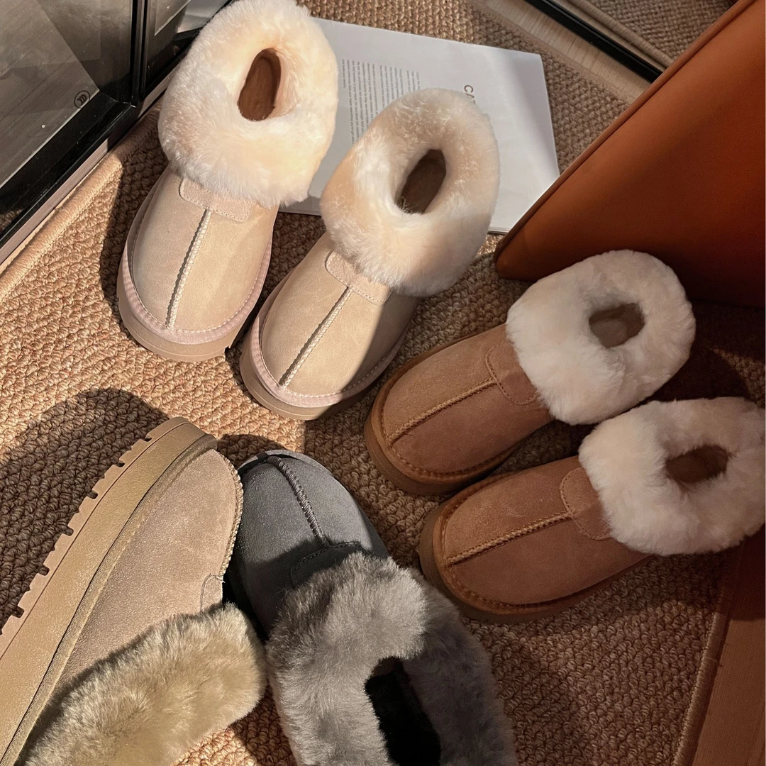 塔茨特地靴2024年冬季新款真皮女棉鞋加厚加绒韩版经典真皮牛皮