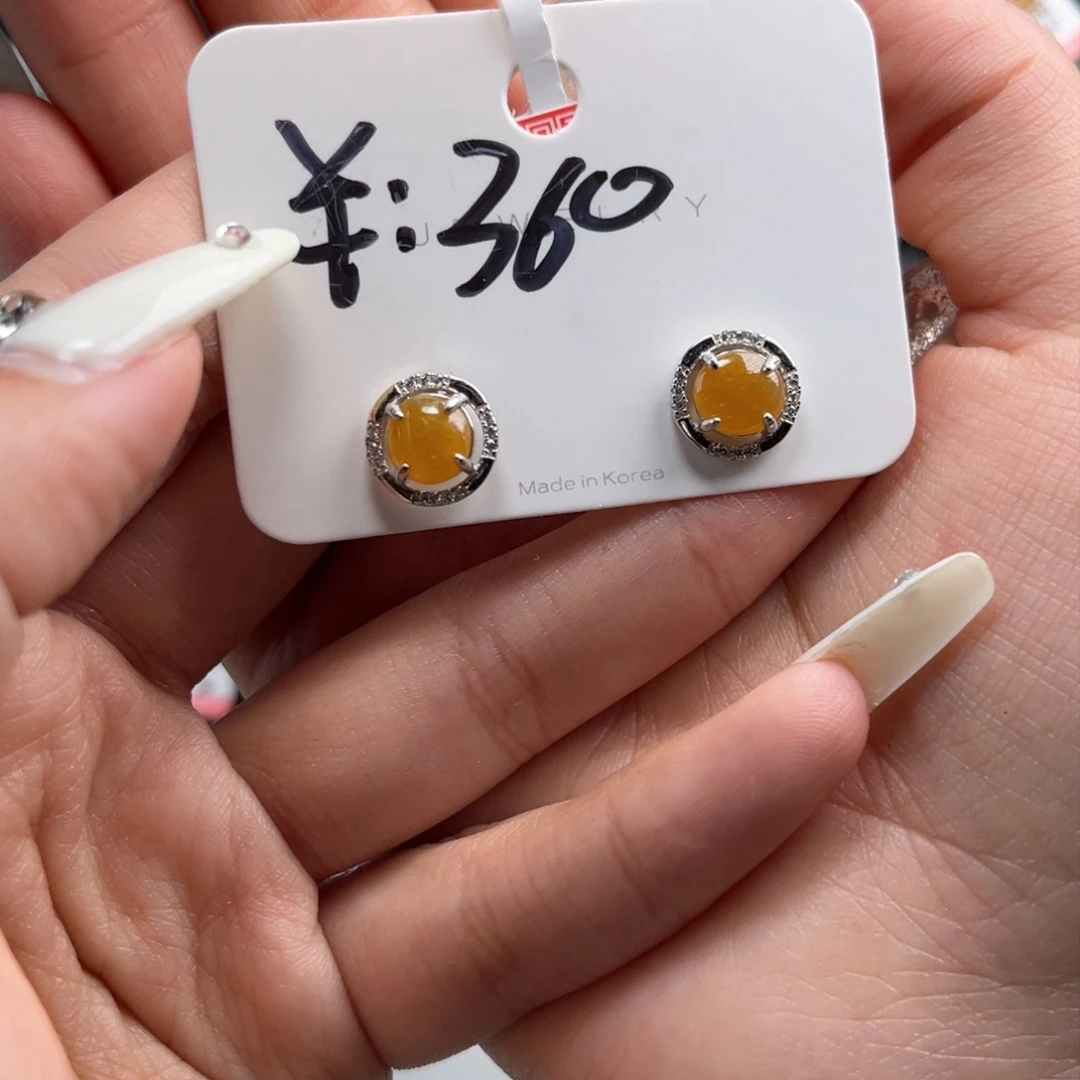 翡翠耳饰银S925镶嵌66585