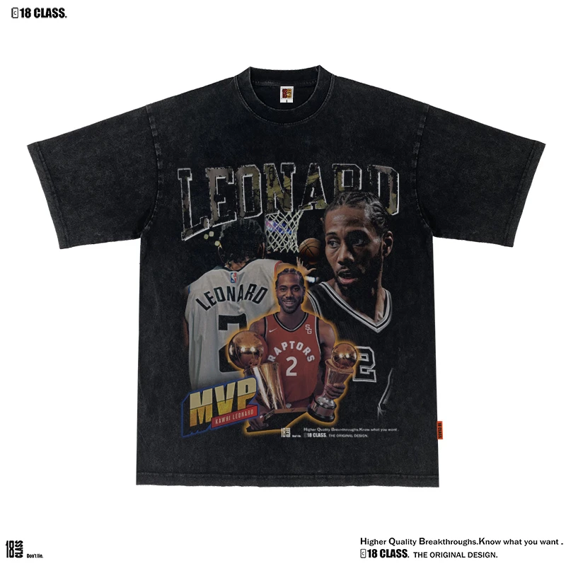 原创 LEONARD伦纳德美式小领口休闲篮球纯棉重磅水洗做旧短袖T恤