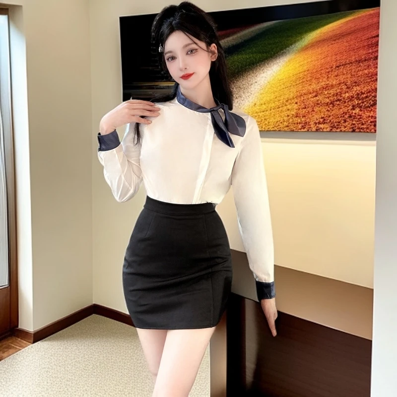 职业装空姐制服装女秋季工作服女职业气质长袖衬衫包臀裙两件套