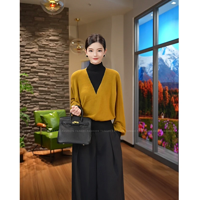 预售2025年春季新款【3096】含绵羊毛小众洋气高级感半高领针织上衣