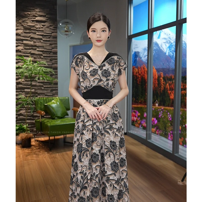 唐熹预售2025夏季新款【LT24-X450】气质小众高级花色v领收腰连衣裙