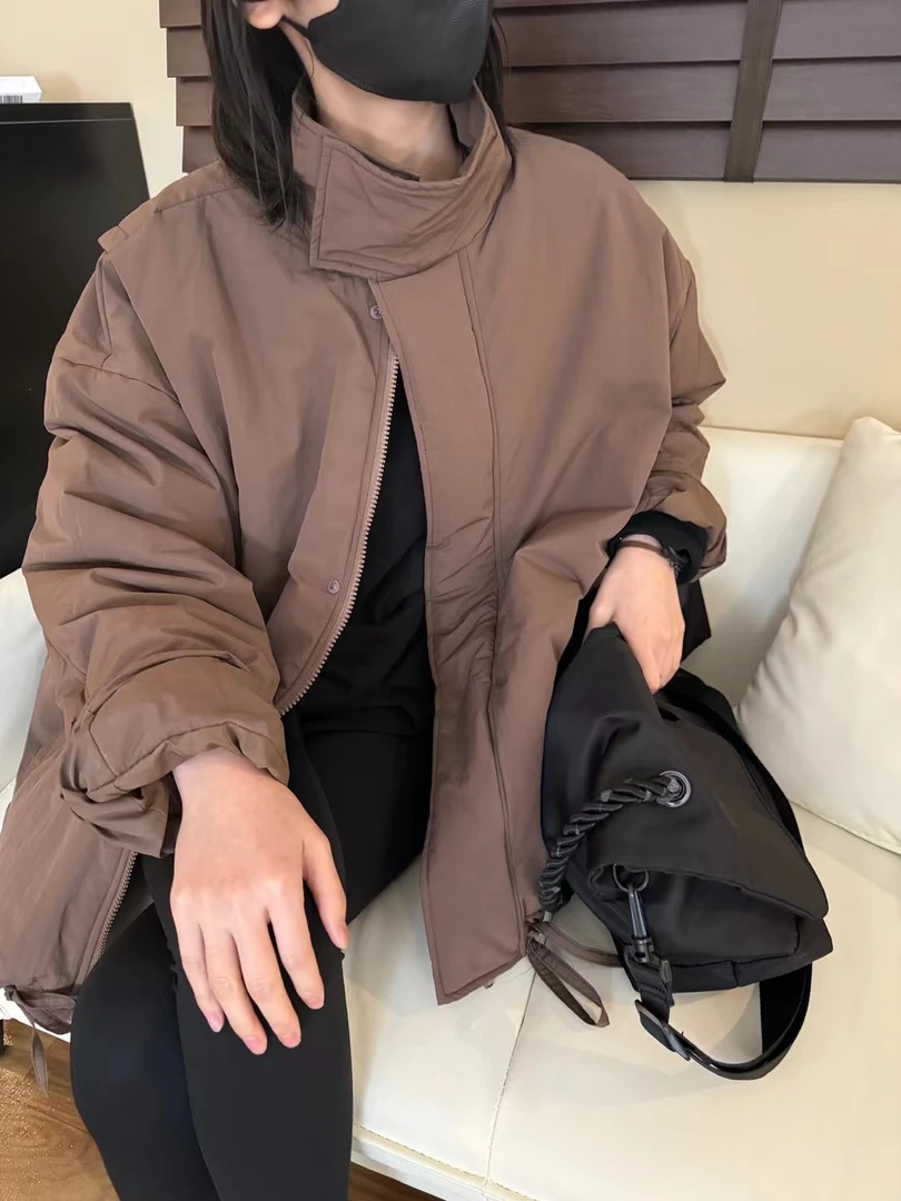 美式宽松立领棉服女2024冬季新款百搭简约保暖棉衣外套-24371