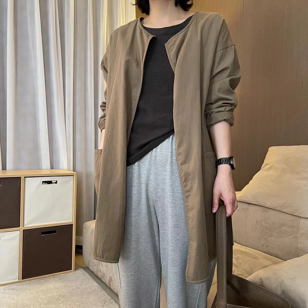 22023  新款韩版宽松纯色薄款显瘦圆领开衫外套百搭春秋休闲女士