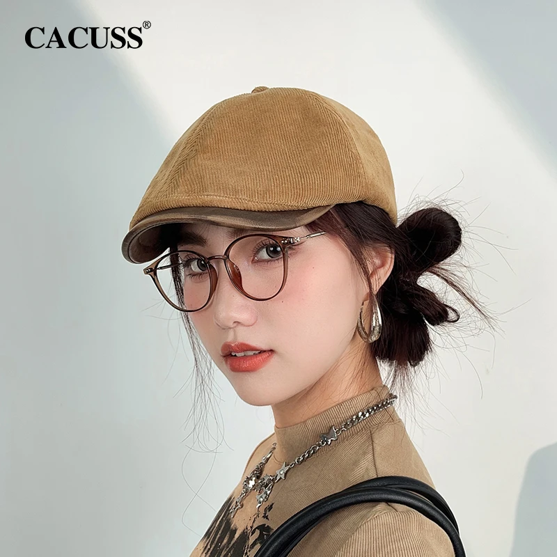 2024秋冬复古灯芯绒前进帽女日系文艺鸭舌帽子英伦风报童帽画家帽