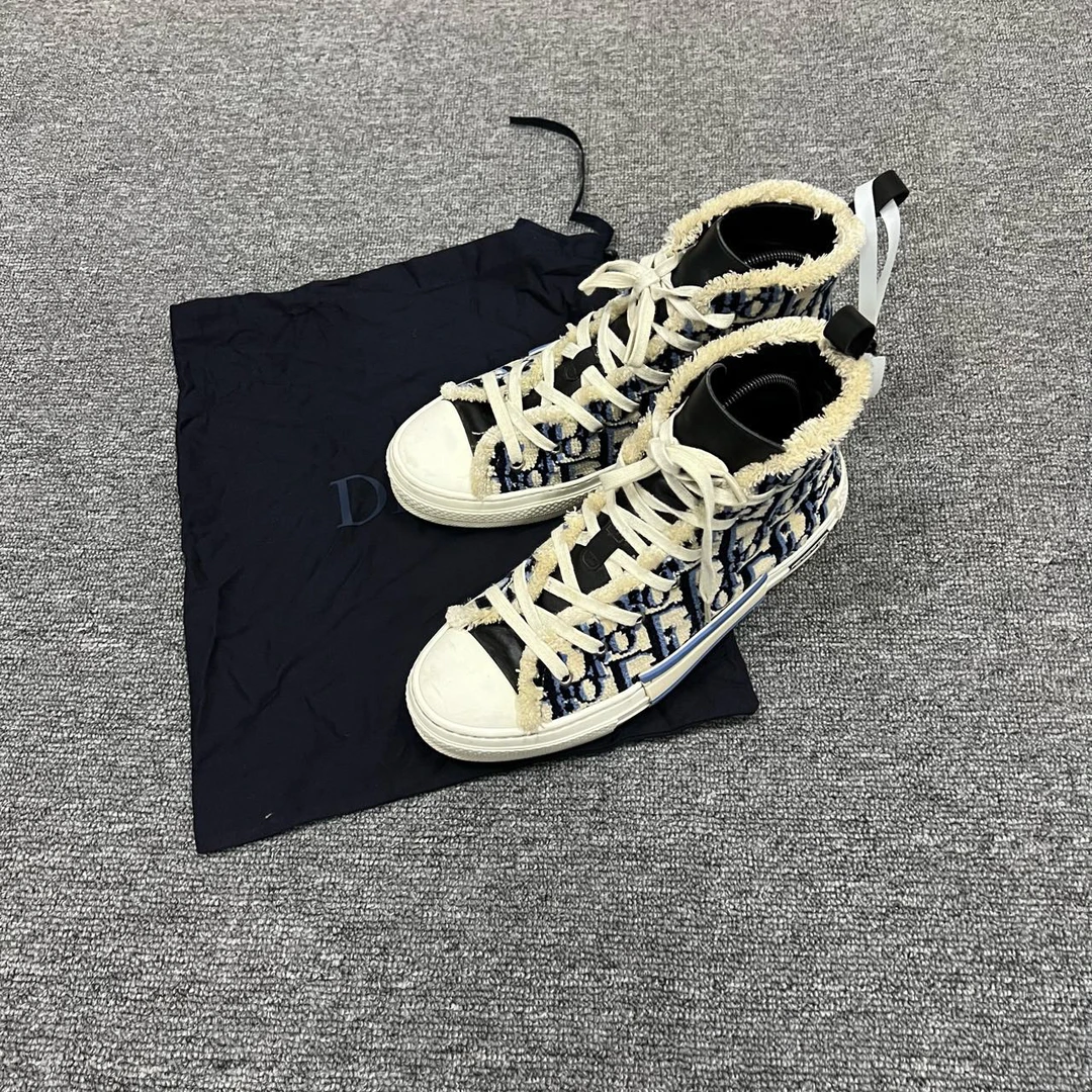 Dior 迪奥 B23 蓝色毛巾满印高帮板鞋 内长275/95新/公价14500