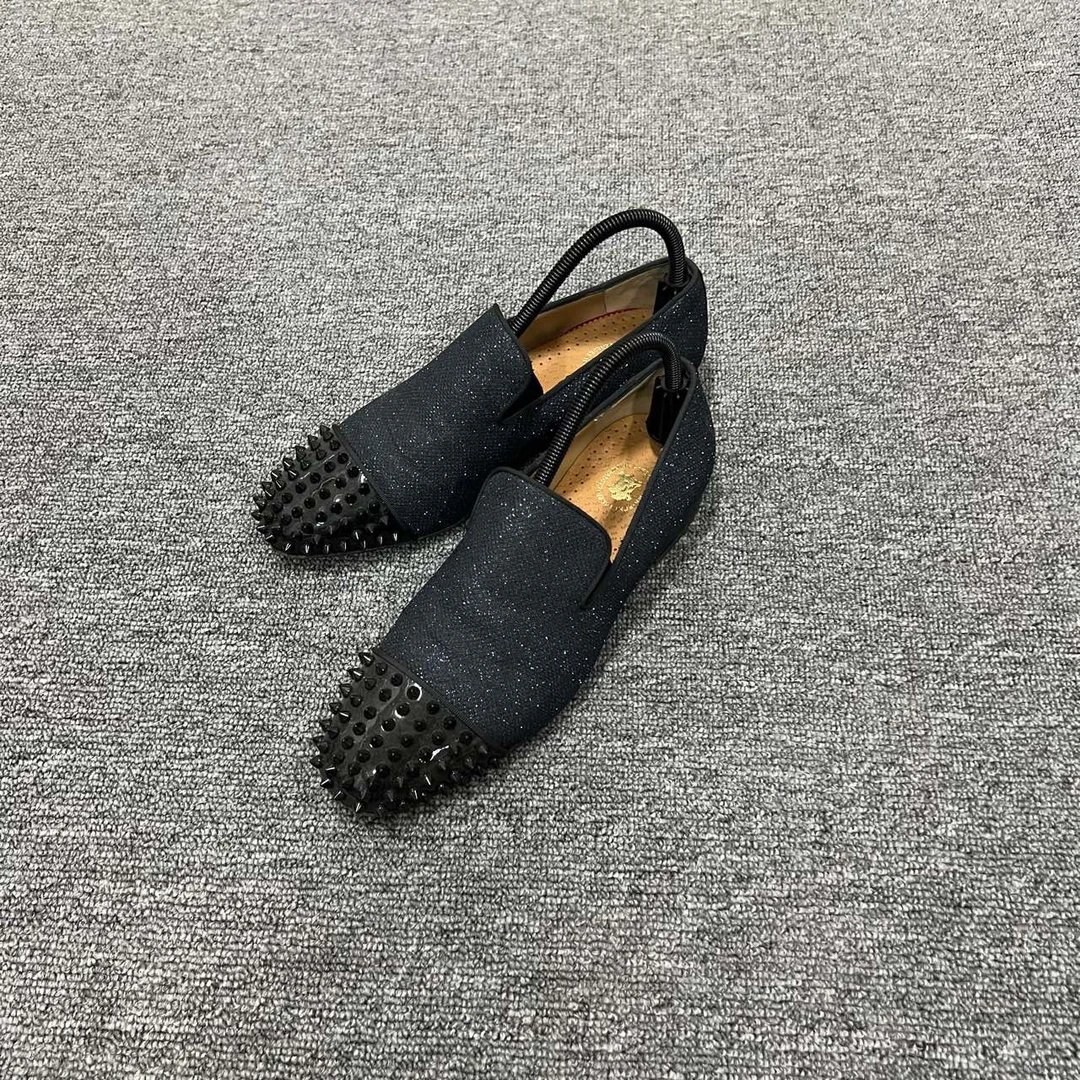 Christian Louboutin CL 路铂挺 蓝色满天星铆钉红底乐福皮鞋 40
