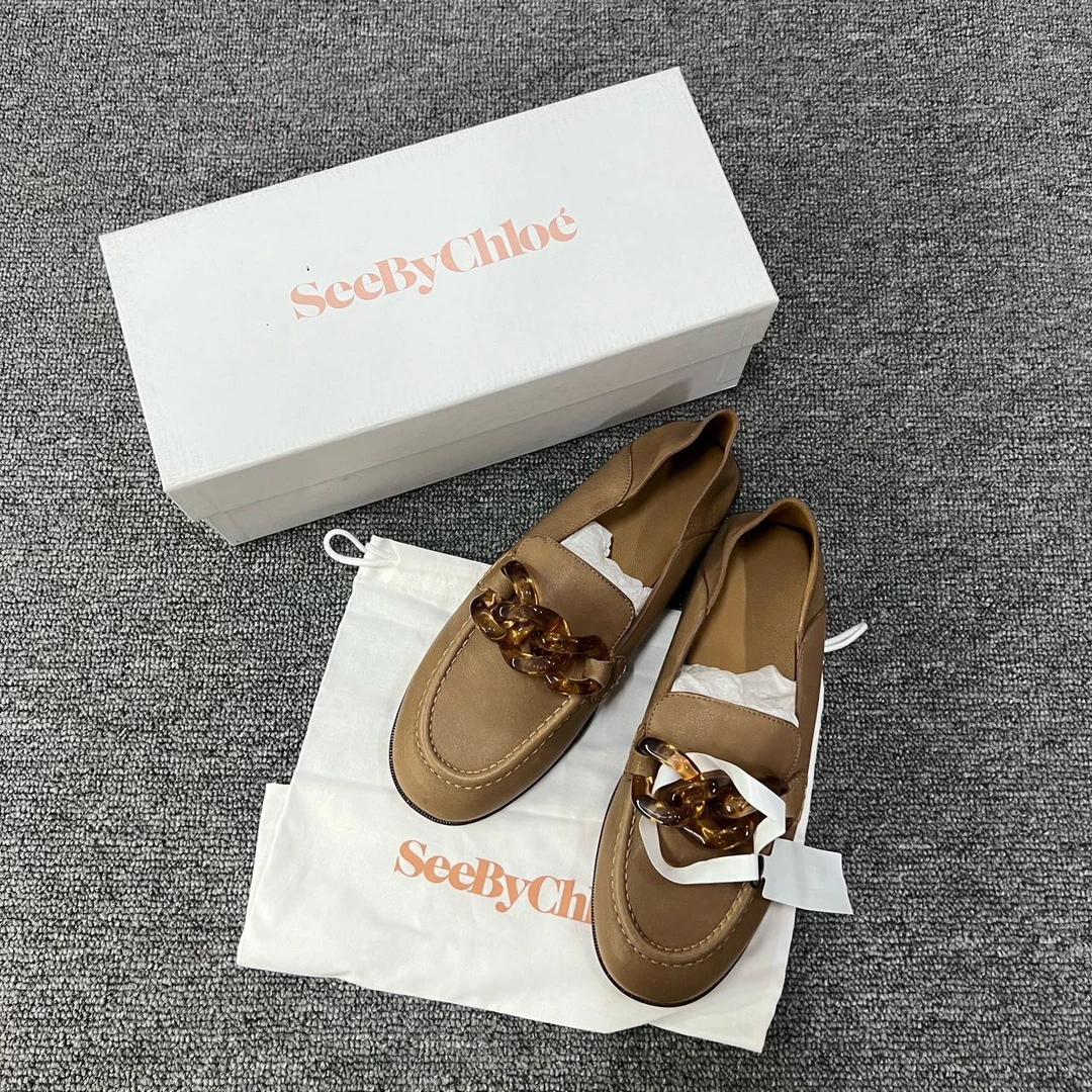 See by Chloe 棕色水晶链条乐福鞋 37码/全新/公价2800/原盒防尘