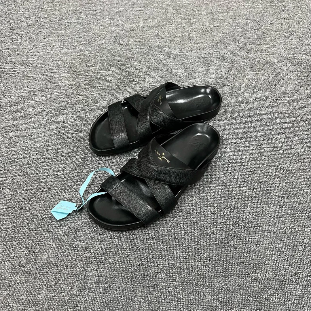 Louis Vuitton LV 黑色牛皮绑带拖鞋 43码/95新/公价6500/无配件