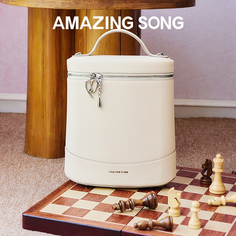 AMAZINGSONG布丁包大号牛皮通勤时尚双肩水桶包化妆包