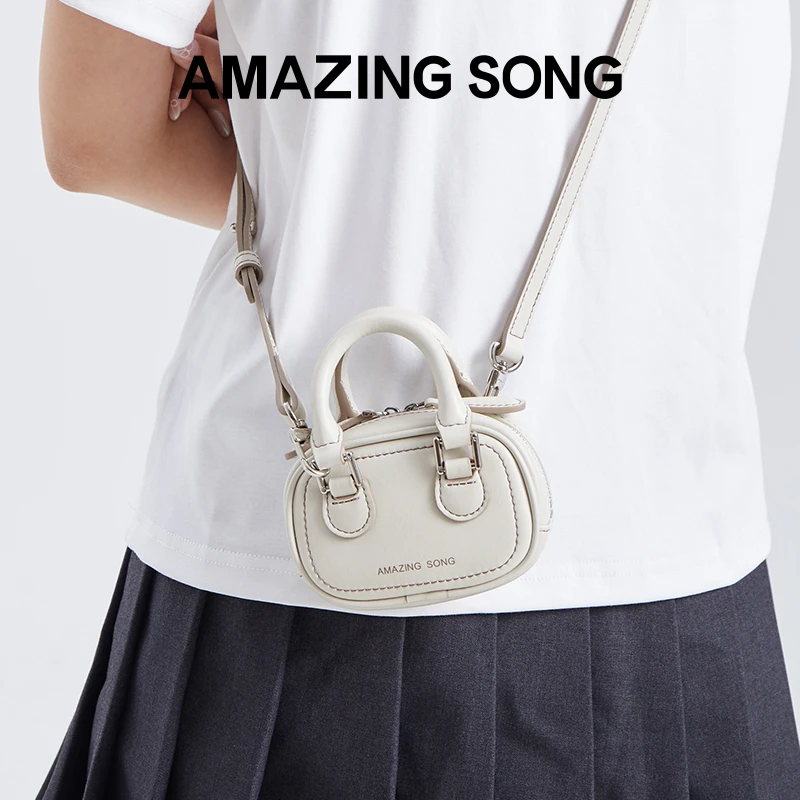 AMAZINGSONG吐司包迷你新款牛皮单肩斜挎可爱耳机包