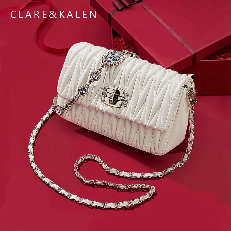 ClareKalen包包女款小香风菱格包时尚百搭单肩包圣诞节礼物送女友