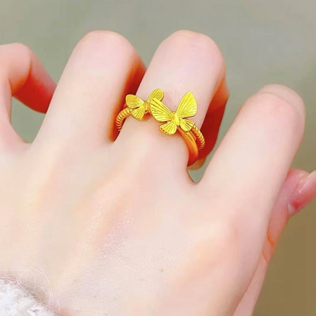 铜合金戒指 铜合金戒指 双蝴蝶开口戒指精工版本