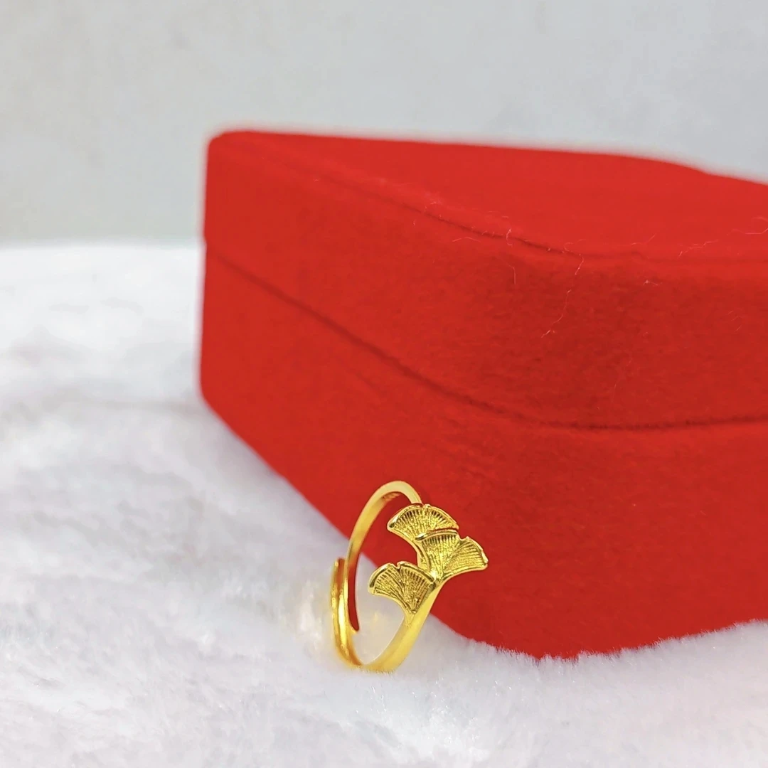 铜合金戒指 银杏叶简约开口戒指