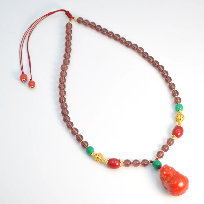 【凰世今传】老雪巴精工雕刻貔貅古法琉璃项链编织女款