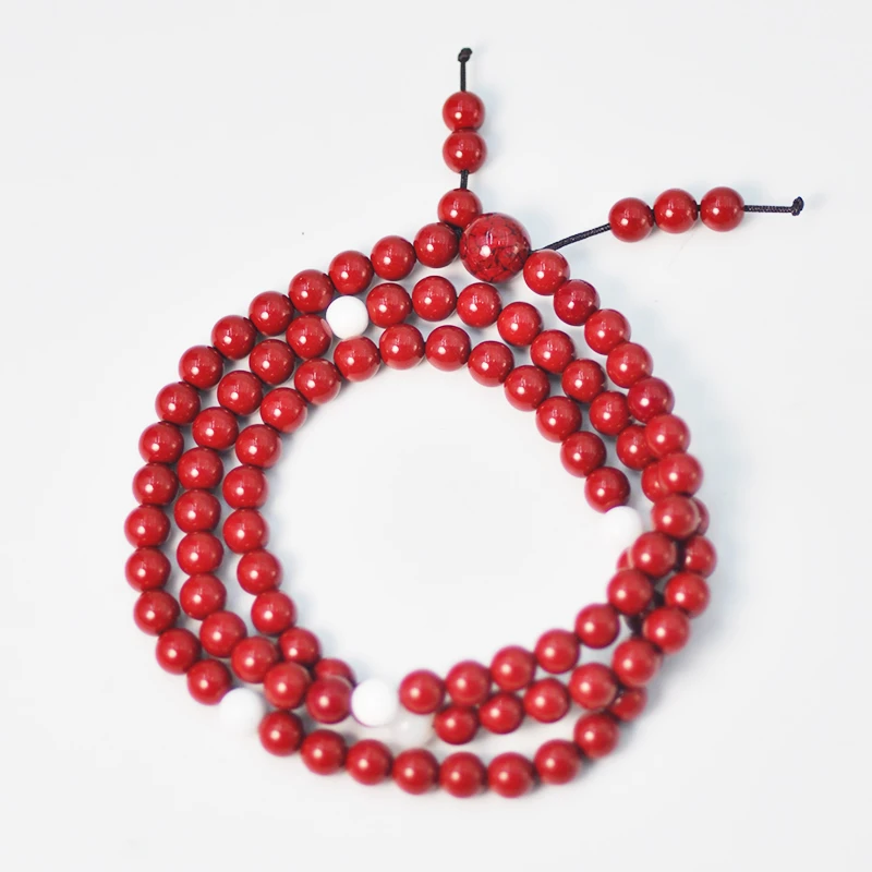 含辰砂工艺品【凰世今传】朱砂小米珠6mm多圈弹力绳手链手串