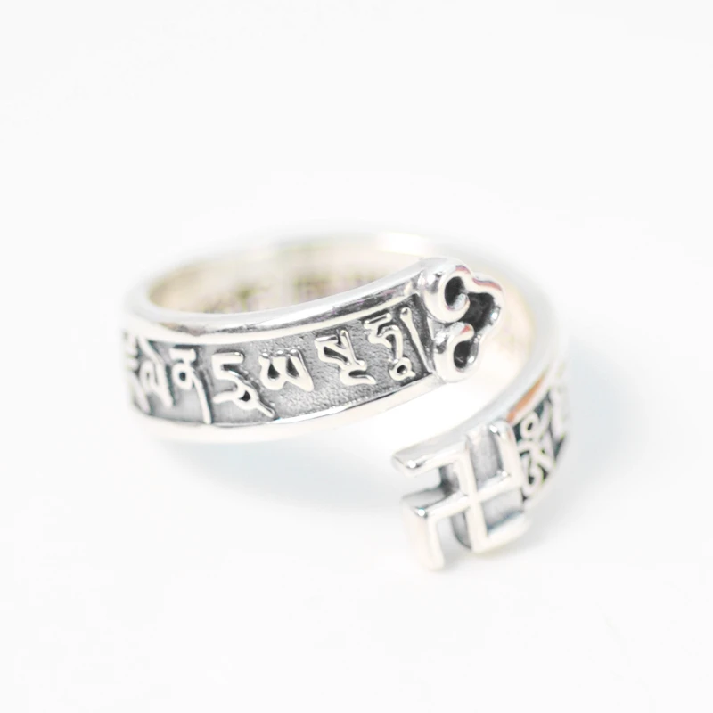 925银戒指 【凰世今传】民族风复古手工做旧藏文黄财神银饰指环