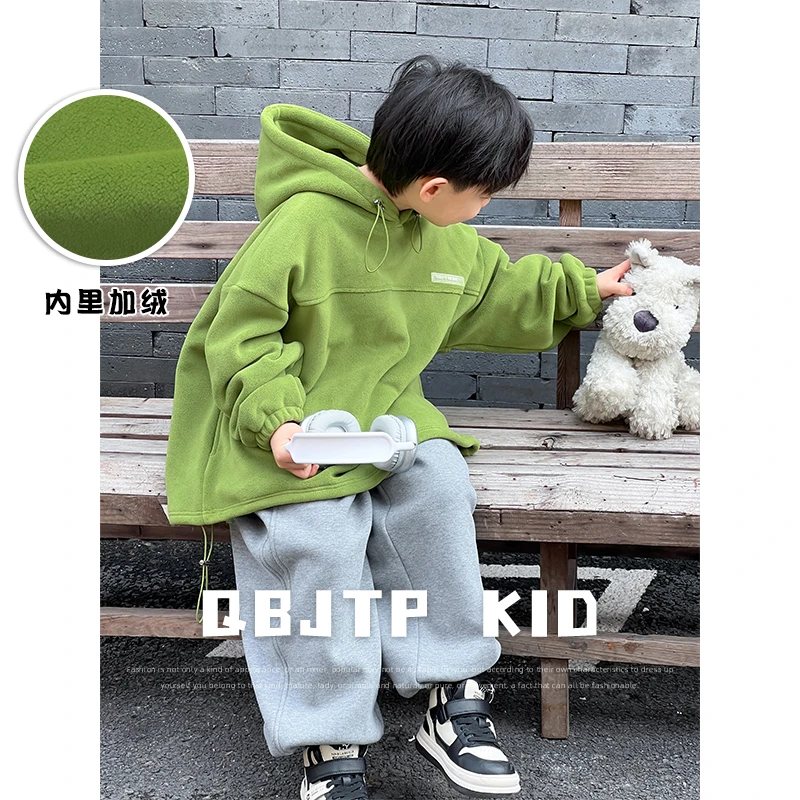 Q宝家童品11月新款 男童卫衣冬季加绒儿童上衣宝宝宽松休闲外套潮