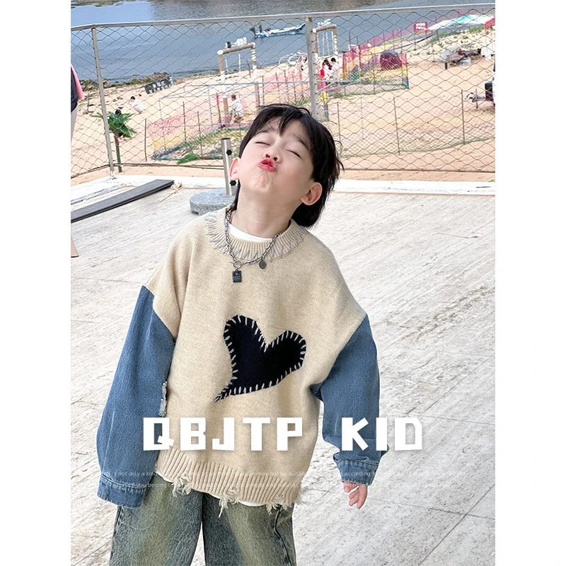 Q宝家童品8月新款 男童卫衣儿童秋装拼接长袖中小童时髦洋气上衣