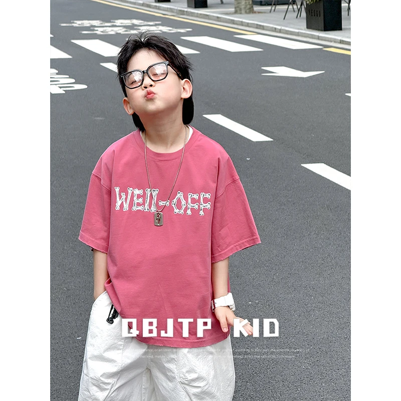 Q宝家童品6月新款 儿童短袖t恤男童夏季薄款洋气T恤宝宝时尚上衣