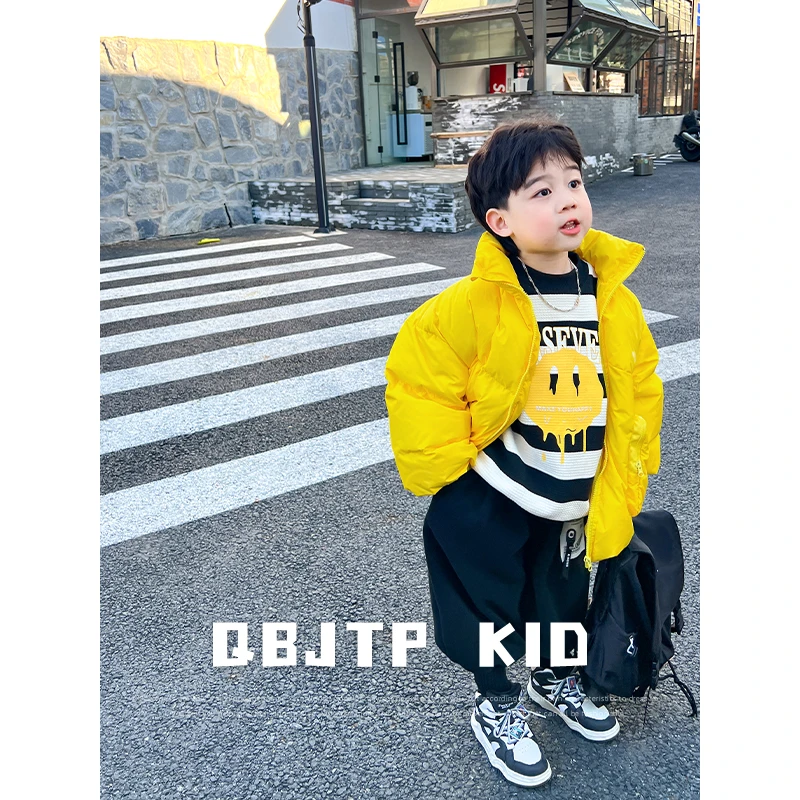 Q宝家童品11月新款 男童羽绒服冬季韩版白鸭绒儿童三防保暖面包服