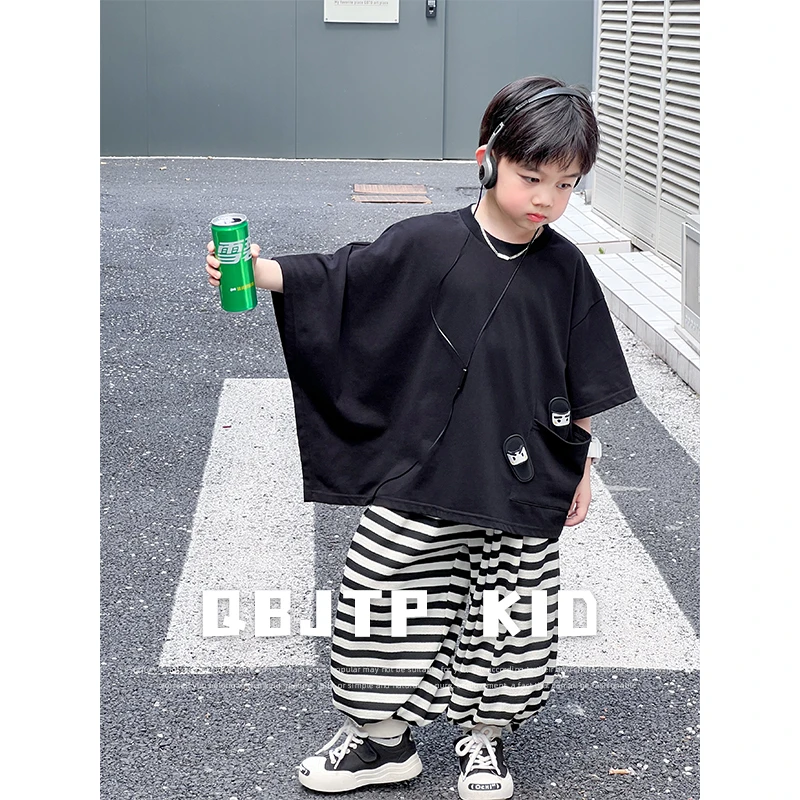 Q宝家童品6月新款男童短袖t夏装薄款韩版儿童个性T恤宝宝时尚上衣
